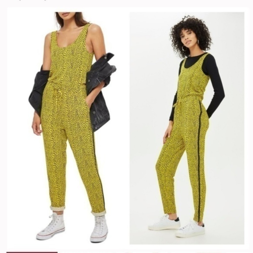 TOPSHOP Animal Dot Jumpsuit Size 12 , new with tag 
Yellow / black